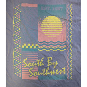 SXSW South by Southwest Graphic T Shirt Mens 2XL Blue Long Sleeve Grunge Retro